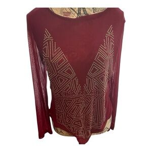 Iris Burgundy Beaded sheer bodysuit